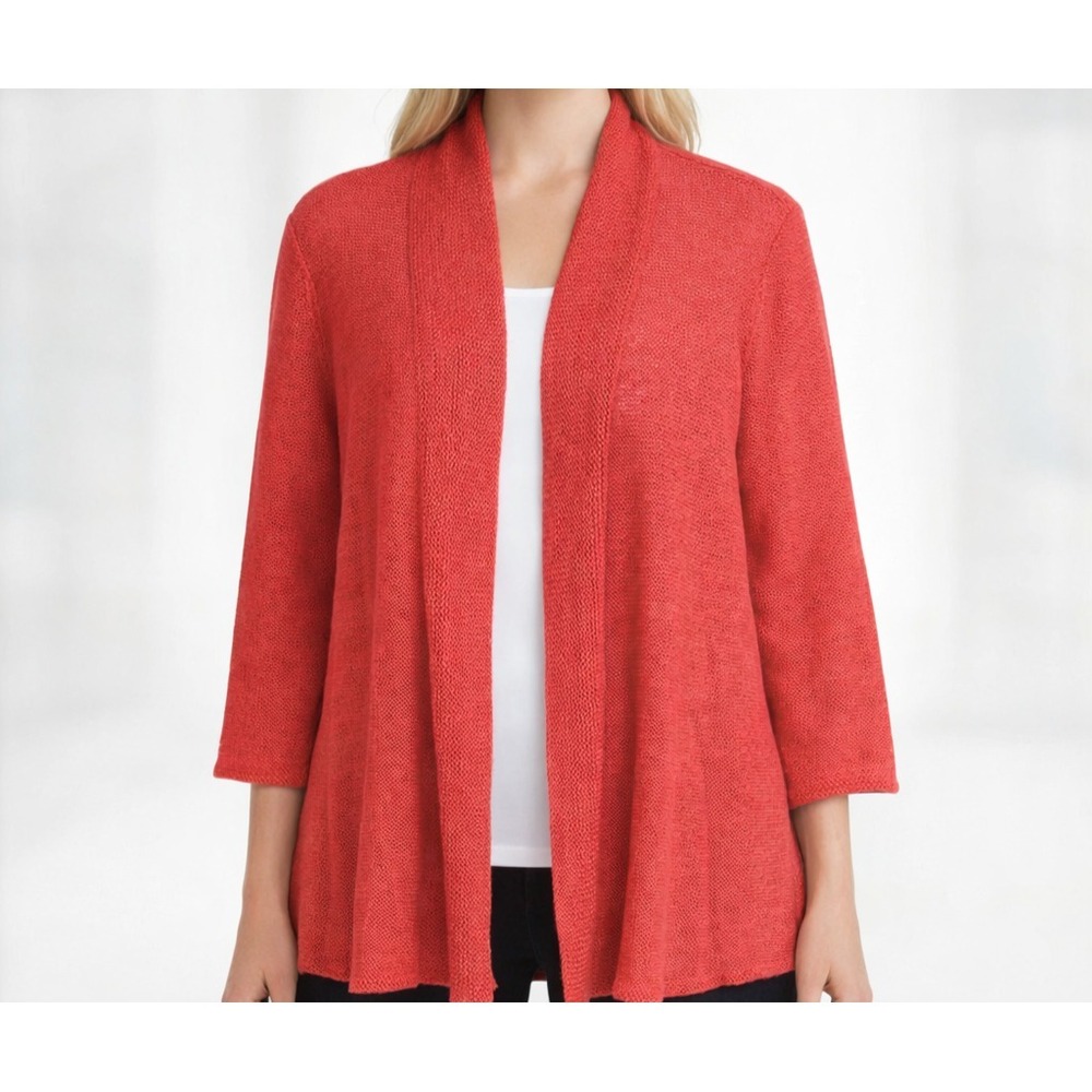 Eileen Fisher Hemp Knit Cardigan Minimalist Capsule Coastal Chic Coral SZ Small